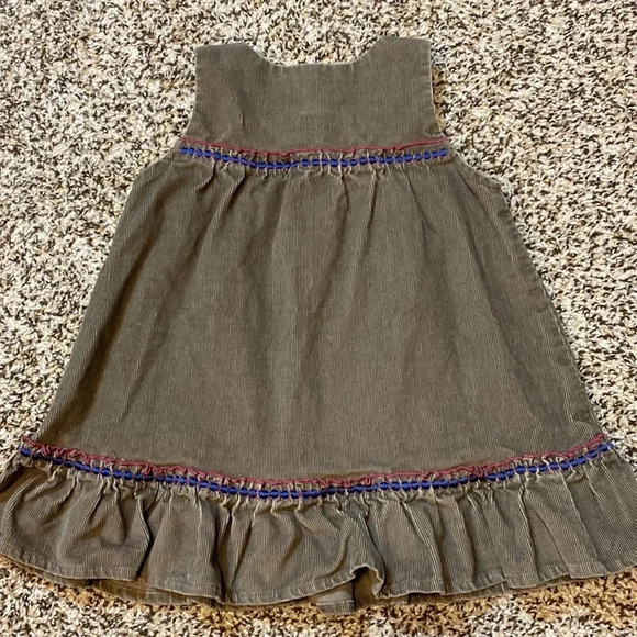 Eternal Creation Green Corduroy Dress Ruffled Peplum Bottom & Embroidered Detail - Picture 6 of 7